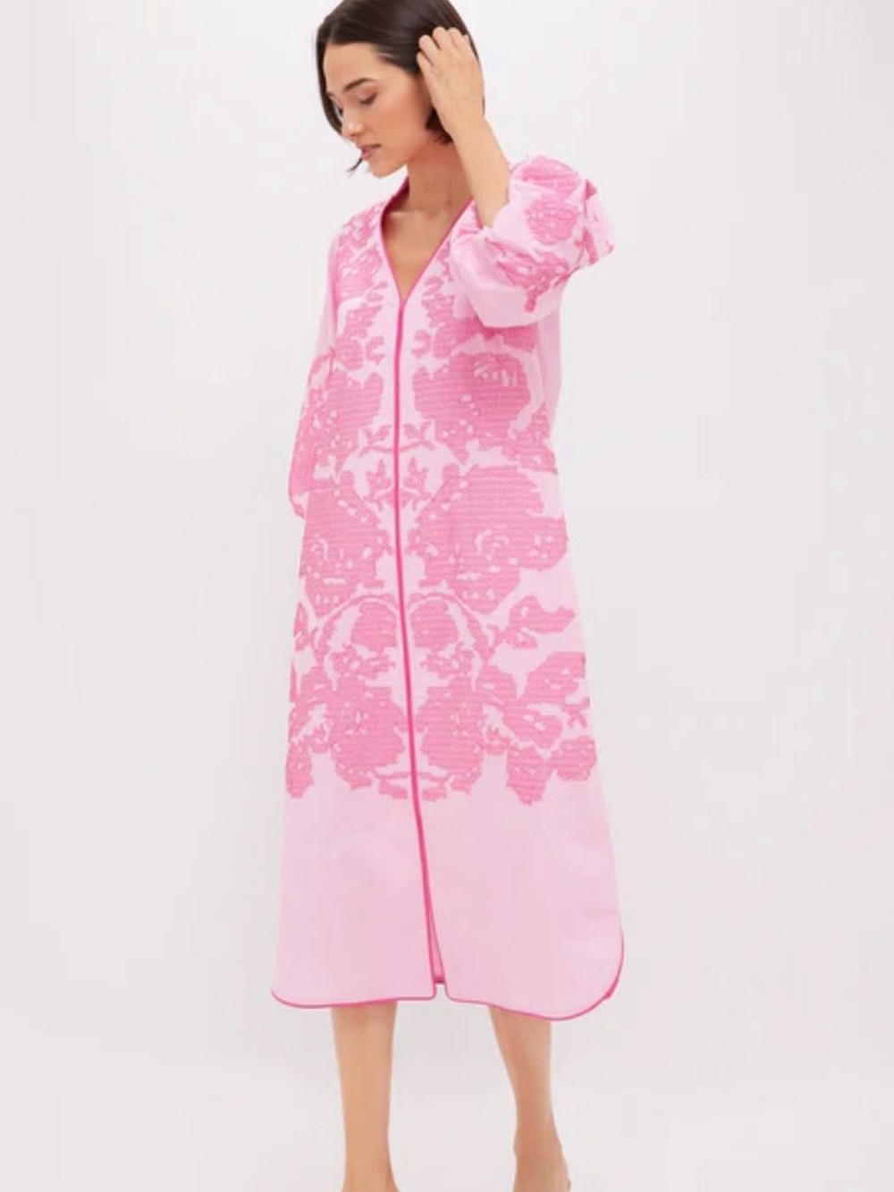 Women's Pink Midi Dress with Floral Jacquard